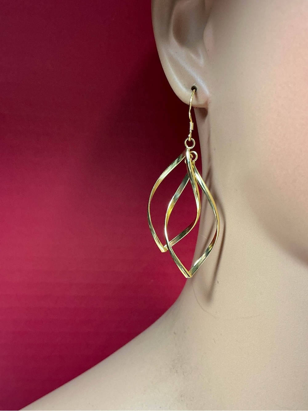 Sterling Silver Gold Color Whirlwind Style Dangle Earrings